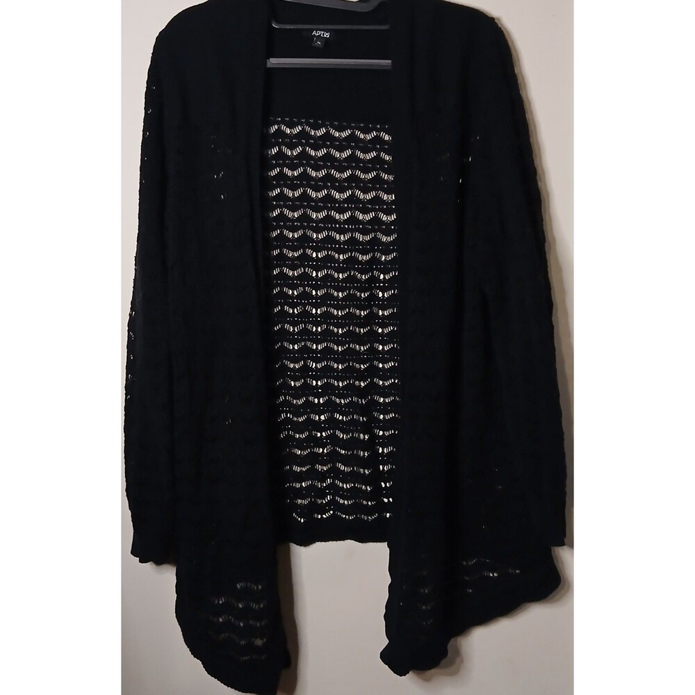 Apt 9 Black Open Knit Cardigan Womens XL Goth Crochet Duster Sweater
